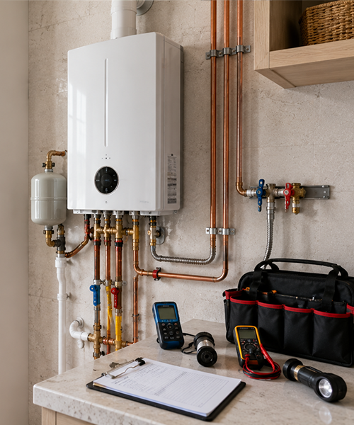 Professional water heater inspection and repair equipment